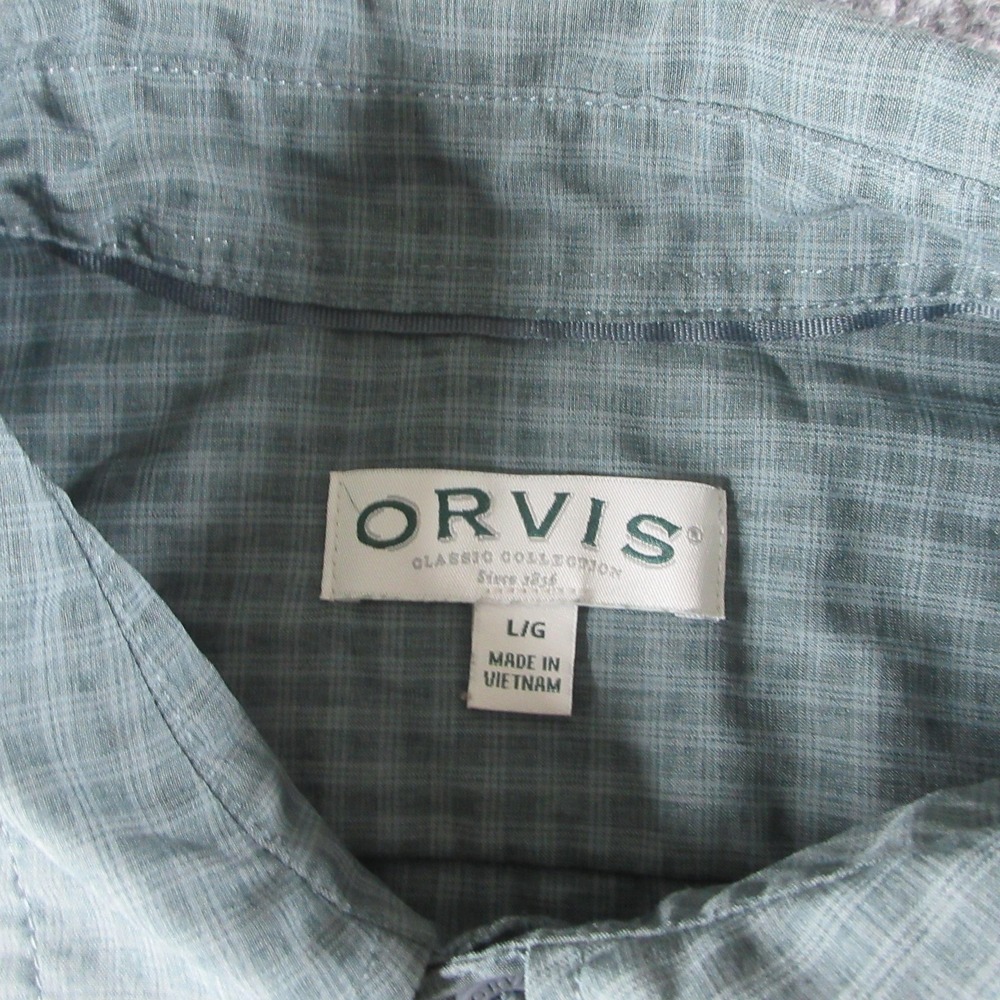 Orvis Shirt Mens L Green Check Short Sleeve Button Up Casual Outdoor Golf - Picture 4 of 9